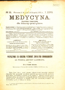 Medycyna czasopismo tygodniowe dla lekarzy praktycznych 1899 T. XXVII nr 31