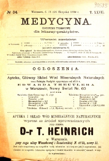 Medycyna czasopismo tygodniowe dla lekarzy praktycznych 1899 T. XXVII nr 34