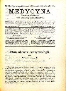 Medycyna. Czasopismo tygodniowe dla lekarzy praktycznych 1900 T. XXVIII nr 35