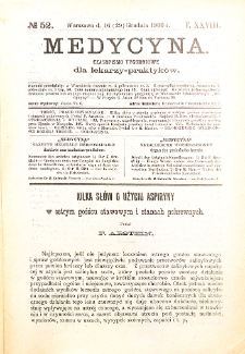 Medycyna. Czasopismo tygodniowe dla lekarzy praktycznych 1900 T. XXVIII nr 52