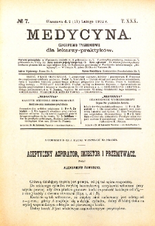 Medycyna. Czasopismo tygodniowe dla lekarzy praktycznych 1901-1902 T.XXX nr 7