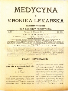 Medycyna i Kronika Lekarska : czasopiosmo tygodniowe dla lekarzy praktyków 1911, R. XLVI nr 15