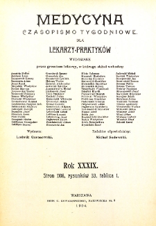 Medycyna czasopismo tygodniowe dla lekarzy praktycznych. 1903/1904 T. XXXII Spis treści