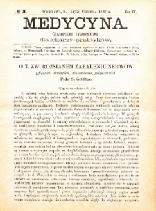 Medycyna i Kronika Lekarska : czasopiosmo tygodniowe dla lekarzy praktyków 1887, R. XV nr 26