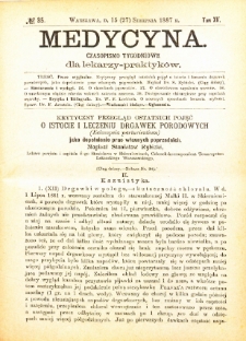Medycyna i Kronika Lekarska : czasopiosmo tygodniowe dla lekarzy praktyków 1887, R. XV nr 35