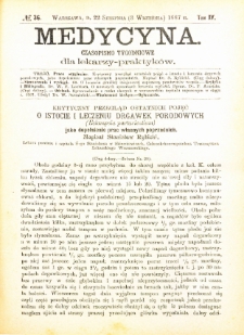 Medycyna i Kronika Lekarska : czasopiosmo tygodniowe dla lekarzy praktyków 1887, R. XV nr 36