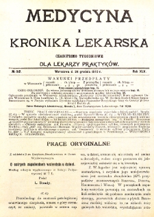 Medycyna i Kronika Lekarska. Czasopismo tygodniowe dla lekarzy praktycznych. 1910 T.XLV nr 52