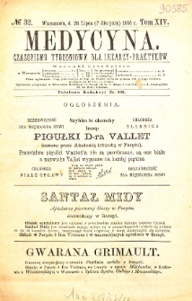 Medycyna. Czasopismo tygodniowe dla lekarzy praktycznych. 1886 T. XIV nr 32