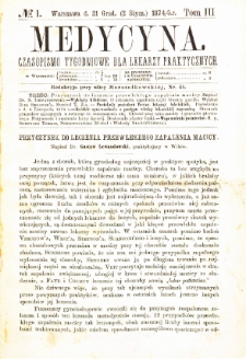 Medycyna czasopismo tygodniowe dla lekarzy praktycznych 1875 T.III nr 1