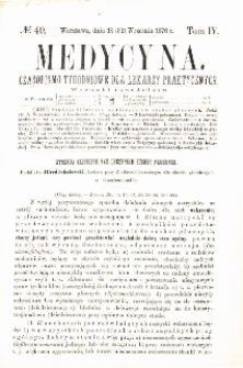 Medycyna czasopismo tygodniowe dla lekarzy praktycznych 1876 T.IV nr 40