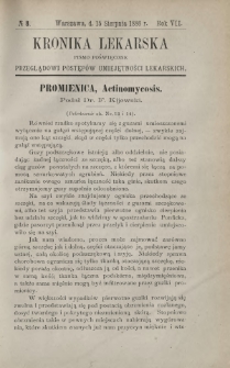 Kronika Lekarska : pismo poświęcone przeglądowi postępów umiejętności lekarskich 1886 R. 7 nr 8