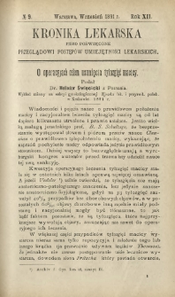 Kronika Lekarska : pismo poświęcone przeglądowi postępów umiejętności lekarskich 1891 R. 12 nr 9