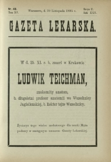 Gazeta Lekarska : pismo tygodniowe poświęcone wszystkim gałęziom umiejętności lekarskich 1895 Ser. II R. 30 T. 15 nr 48