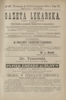 Gazeta Lekarska : pismo tygodniowe poświęcone wszystkim gałęziom umiejętności lekarskich 1883 Ser. II R. 18 T. 3 nr 47
