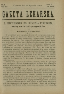 Gazeta Lekarska : pismo tygodniowe poświęcone wszystkim gałęziom umiejętności lekarskich 1894 Ser. II R. 29 T. 14 nr 3