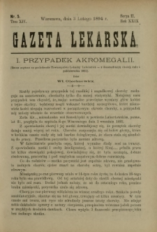 Gazeta Lekarska : pismo tygodniowe poświęcone wszystkim gałęziom umiejętności lekarskich 1894 Ser. II R. 29 T. 14 nr 5