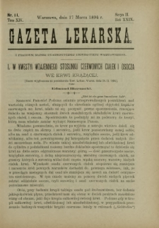 Gazeta Lekarska : pismo tygodniowe poświęcone wszystkim gałęziom umiejętności lekarskich 1894 Ser. II R. 29 T. 14 nr 11