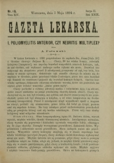 Gazeta Lekarska : pismo tygodniowe poświęcone wszystkim gałęziom umiejętności lekarskich 1894 Ser. II R. 29 T. 14 nr 18