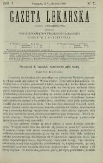 Gazeta Lekarska : pismo tygodniowe poświęcone wszystkim gałęziom umiejętności lekarskiej, farmacyi i weterynaryi 1866 R. 1 T. 1 nr 7