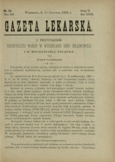 Gazeta Lekarska : pismo tygodniowe poświęcone wszystkim gałęziom umiejętności lekarskich 1894 Ser. II R. 29 T. 14 nr 25