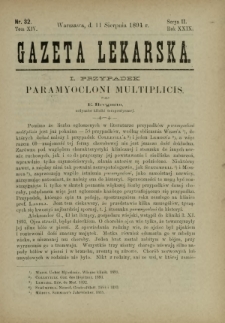 Gazeta Lekarska : pismo tygodniowe poświęcone wszystkim gałęziom umiejętności lekarskich 1894 Ser. II R. 29 T. 14 nr 32