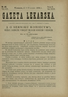 Gazeta Lekarska : pismo tygodniowe poświęcone wszystkim gałęziom umiejętności lekarskich 1894 Ser. II R. 29 T. 14 nr 36