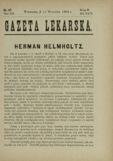 Gazeta Lekarska : pismo tygodniowe poświęcone wszystkim gałęziom umiejętności lekarskich 1894 Ser. II R. 29 T. 14 nr 37