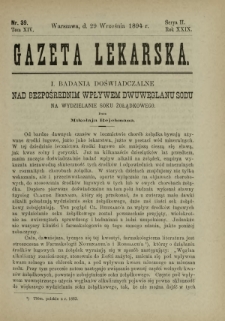 Gazeta Lekarska : pismo tygodniowe poświęcone wszystkim gałęziom umiejętności lekarskich 1894 Ser. II R. 29 T. 14 nr 39