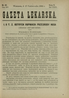 Gazeta Lekarska : pismo tygodniowe poświęcone wszystkim gałęziom umiejętności lekarskich 1894 Ser. II R. 29 T. 14 nr 43