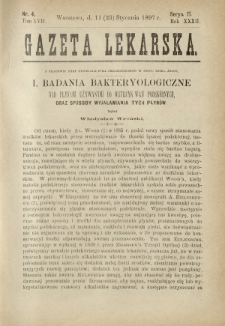 Gazeta Lekarska : pismo tygodniowe poświęcone wszystkim gałęziom umiejętności lekarskich 1897 Ser. II R. 32 T. 17 nr 4