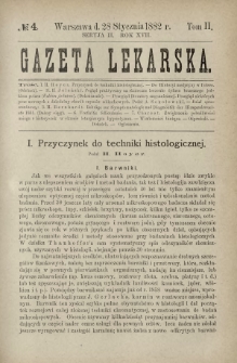Gazeta Lekarska : pismo tygodniowe poświęcone wszystkim gałęziom umiejętności lekarskich 1882 Ser. II R. 17 T. 2 nr 4