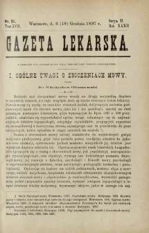 Gazeta Lekarska : pismo tygodniowe poświęcone wszystkim gałęziom umiejętności lekarskich 1897 Ser. II R. 32 T. 17 nr 51