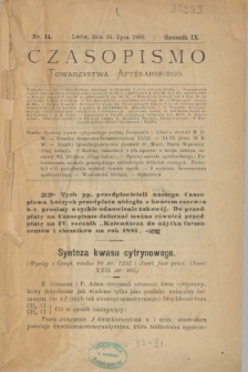 Czasopismo Towarzystwa Aptekarskiego 1880 T.9 nr14