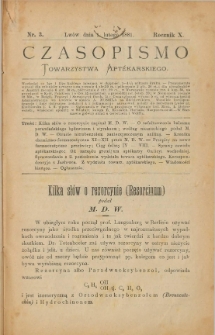 Czasopismo Towarzystwa Aptekarskiego 1881 T.10 nr 3