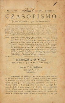 Czasopismo Towarzystwa Aptekarskiego 1881 T.10 nr 14-15