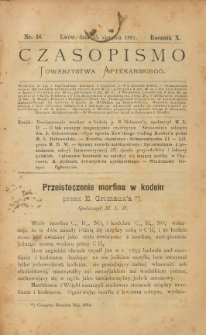 Czasopismo Towarzystwa Aptekarskiego 1881 T.10 nr 16