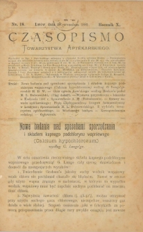 Czasopismo Towarzystwa Aptekarskiego 1881 T.10 nr 18