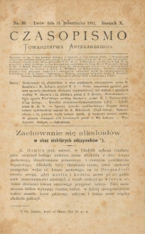 Czasopismo Towarzystwa Aptekarskiego 1881 T.10 nr 20