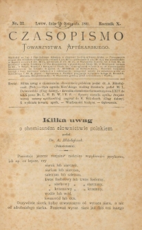 Czasopismo Towarzystwa Aptekarskiego 1881 T.10 nr 22