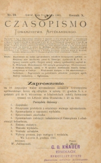 Czasopismo Towarzystwa Aptekarskiego 1881 T.10 nr 23