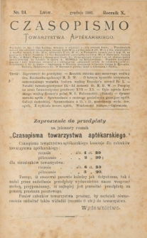 Czasopismo Towarzystwa Aptekarskiego 1881 T.10 nr 24