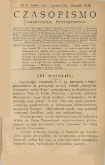 Czasopismo Towarzystwa Aptekarskiego 1884 R.XIII nr 1
