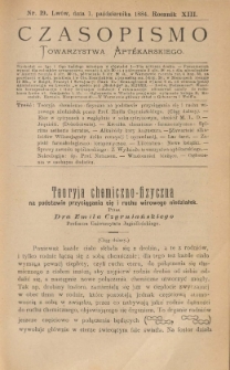 Czasopismo Towarzystwa Aptekarskiego 1884 R.XIII nr 19