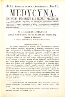 Medycyna czasopismo tygodniowe dla lekarzy praktycznych 1884 T. XII nr 14