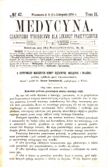 Medycyna czasopismo tygodniowe dla lekarzy praktycznych. 1874 T. II nr 46