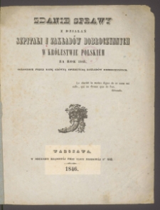 Zdanie Sprawy z Działań Szpitali i Zakład&oacute;w Dobroczynnych w Kr&oacute;lestwie Polski&eacute;m za Rok 1845